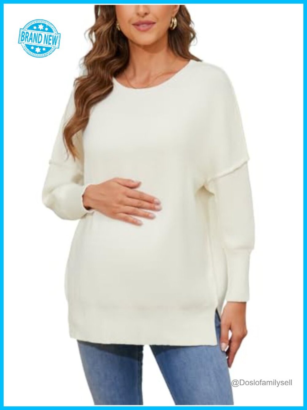Oversized Maternity Sweater Batwing Long Sleeve Crewneck Pullover Pregnancy Top